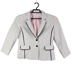 Womens Kasper Tweed Blazer Jacket Pink Black White Print 2 Button Size 8